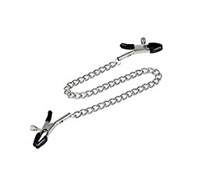 Nipple Clamps with Thick Chain, Silver/Black, Mokko Toys