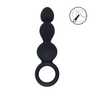 Beaded Silicone Anal Probe with Loop - Black