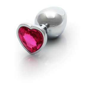 Heart Gem Butt Plug - Medium - Silver/Rubellite Pink