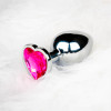 Heart Gem Butt Plug - Medium - Silver/Rubellite Pink