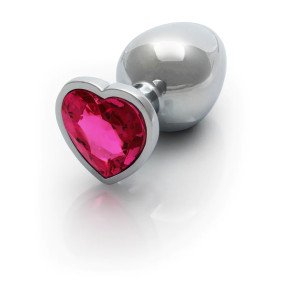 Heart Gem Butt Plug - Large - Silver/Rubellite Pink