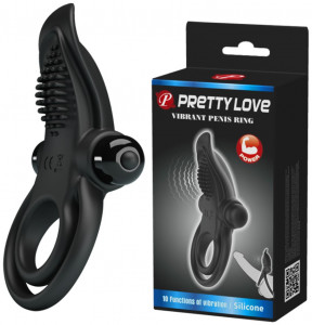 Pretty Love Vibrant Penis Ring, 10 Vibration Modes, Silicone, Black