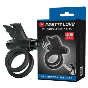 Penis Ring Pretty Love Passionate Ring IX, 10 Functions of Vibration, Silicone, Black