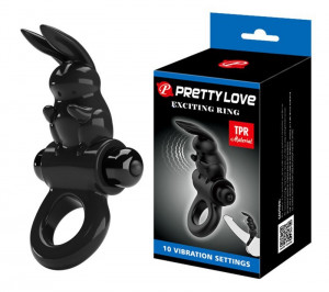 Pretty Love Penis Ring, 10 Vibration Modes, Silicone, Black